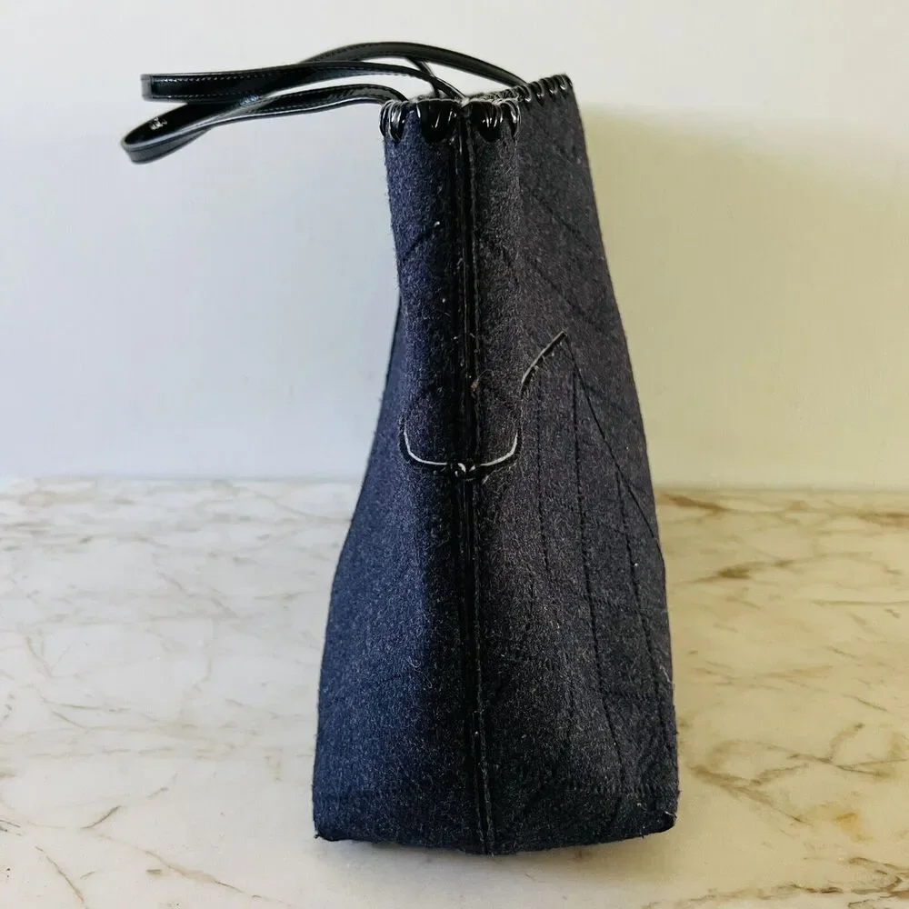 TORY BURCH Block T Dark Gray Black Felt Fabric Large Tote Bag